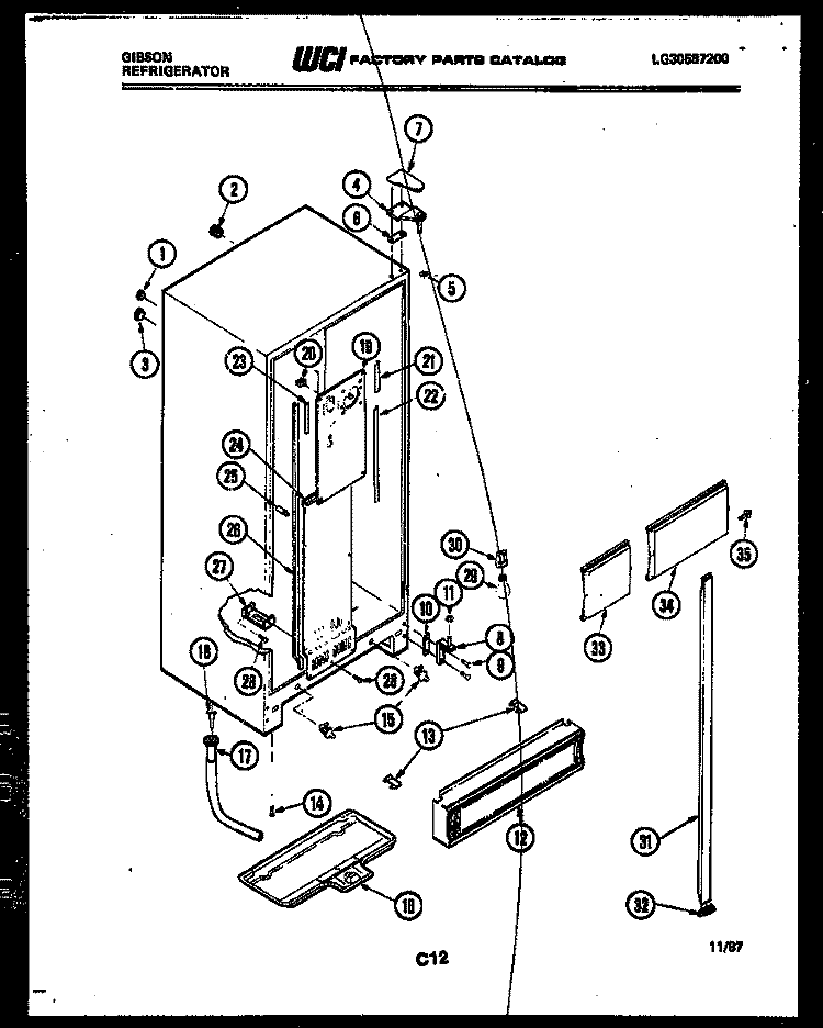 CABINET PARTS Diagram and Parts List for RS19F3WS1B  Gibson Refrigerator