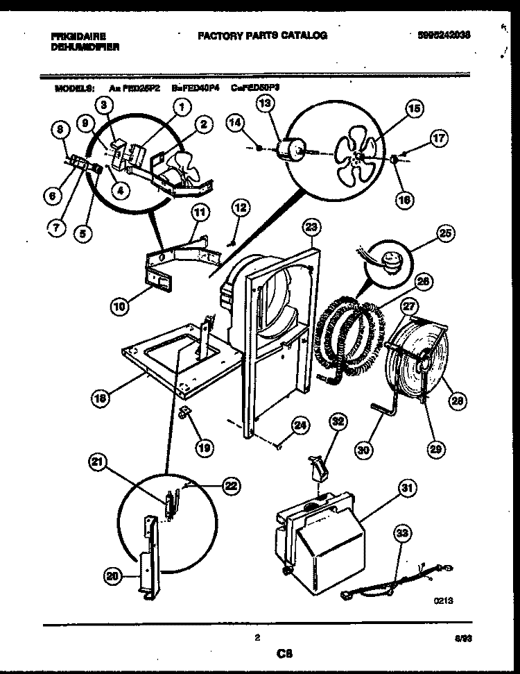 AIR, WATER AND CONDENSING PARTS Diagram and Parts List for FED25P2  Frigidaire Dehumidifier