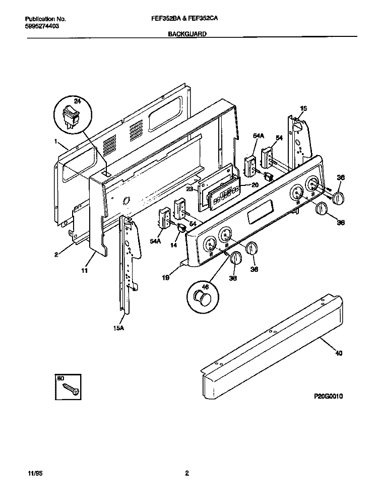 BACKGUARD Diagram and Parts List for FEF352CASD  Frigidaire Range