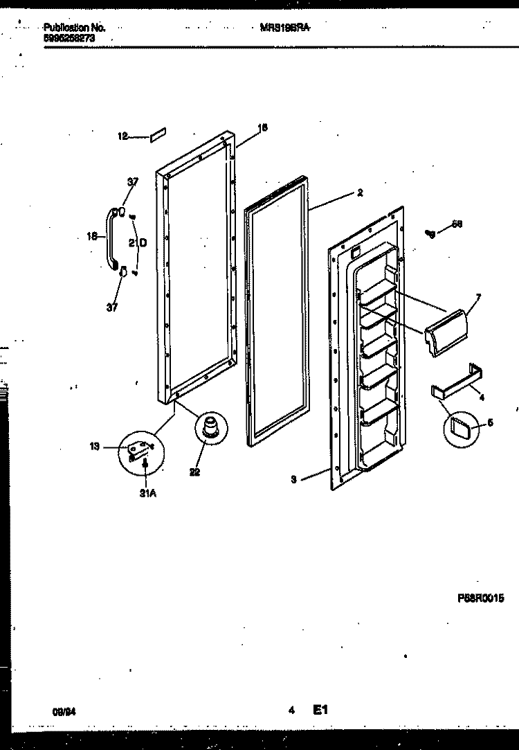 REFRIGERATOR DOOR PARTS Diagram and Parts List for MRS19BRAW1  Frigidaire Refrigerator