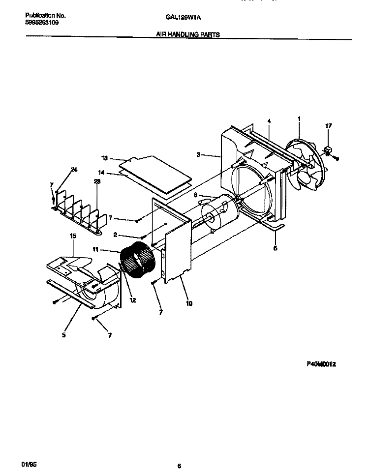 AIR HANDLING PARTS Diagram and Parts List for GAL128W1A1  Gibson Air Conditioner