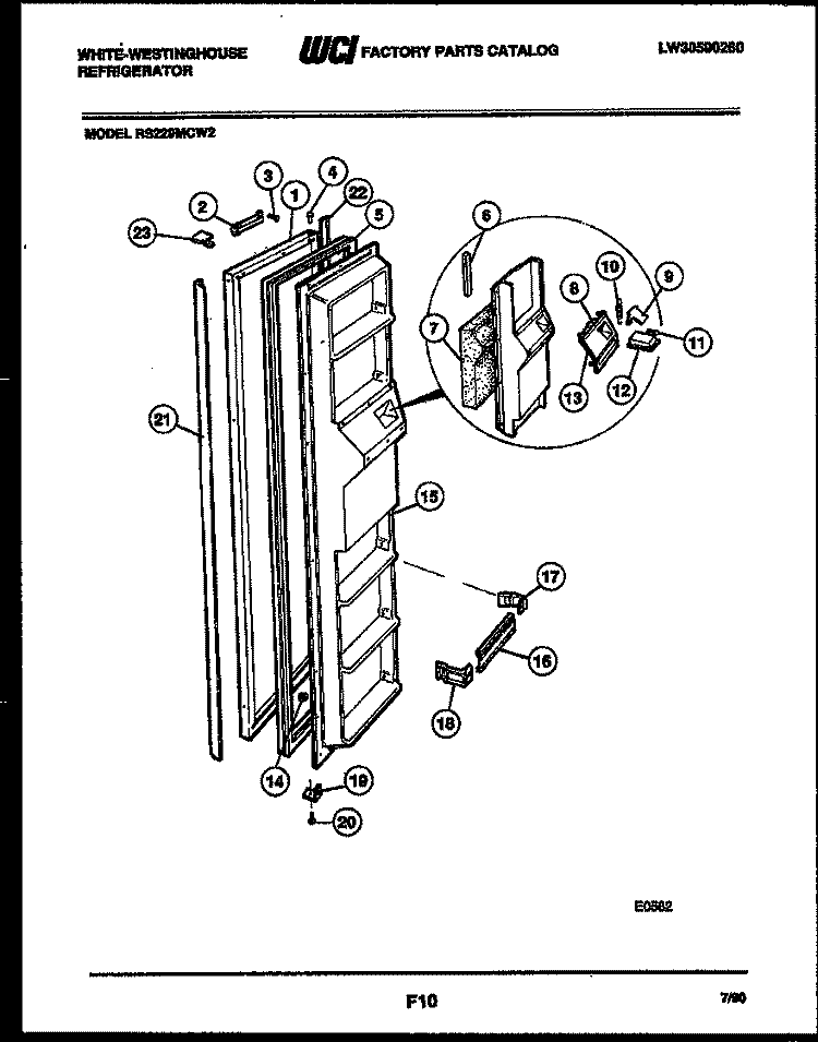 FREEZER DOOR PARTS Diagram and Parts List for RS229MCD2  Frigidaire Refrigerator