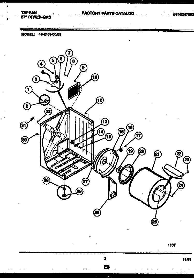CABINET AND COMPONENT PARTS Diagram and Parts List for 49-2451-23-03  Tappan Dryer