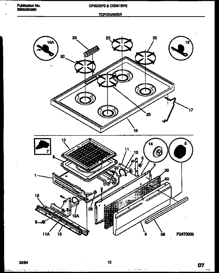 COOKTOP AND BROILER DRAWER PARTS Diagram and Parts List for CG300SP2W3  Frigidaire Range