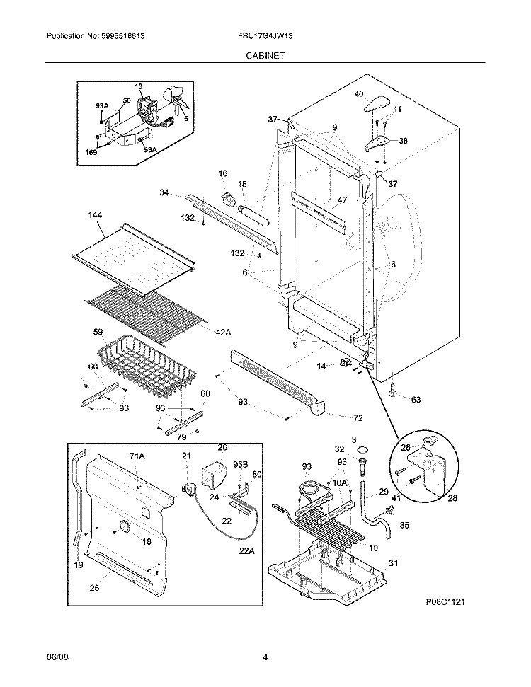 CABINET Diagram and Parts List for FRU17G4JW13  Frigidaire Refrigerator