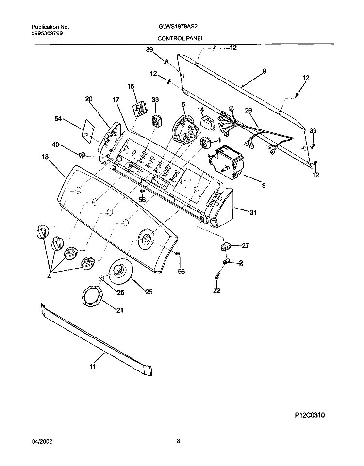 CONTROL PANEL Diagram and Parts List for GLWS1979AS2  Frigidaire Washer