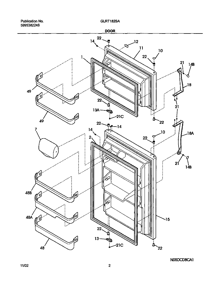 DOORS Diagram and Parts List for GLRT182SAQ2  Frigidaire Refrigerator