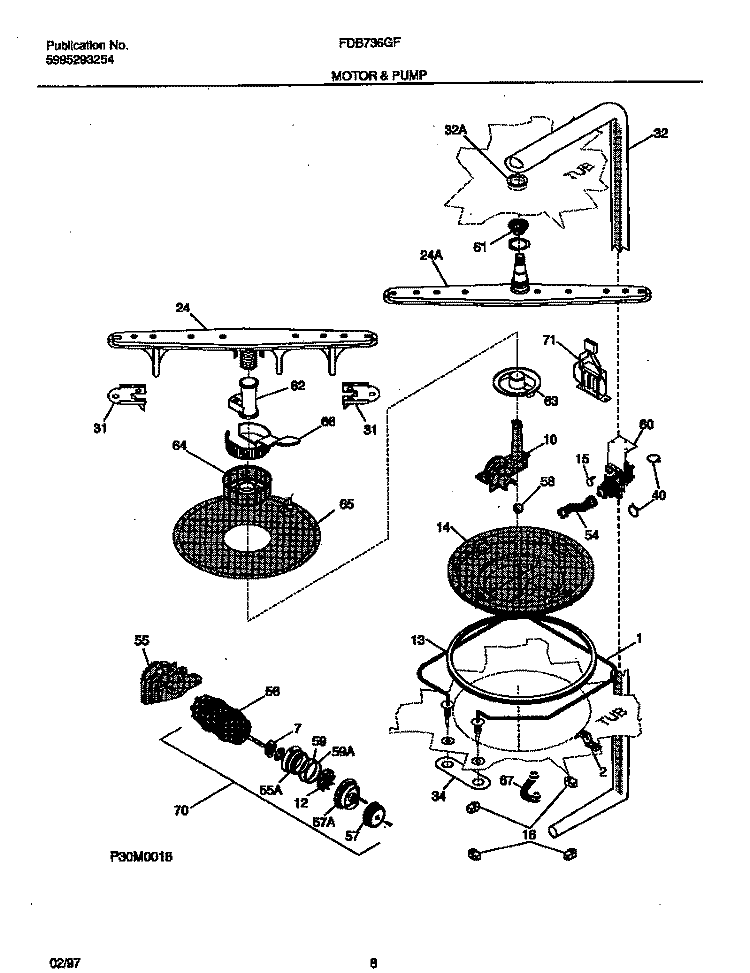 MOTOR & PUMP Diagram and Parts List for FDB736GFS2  Frigidaire Dishwasher