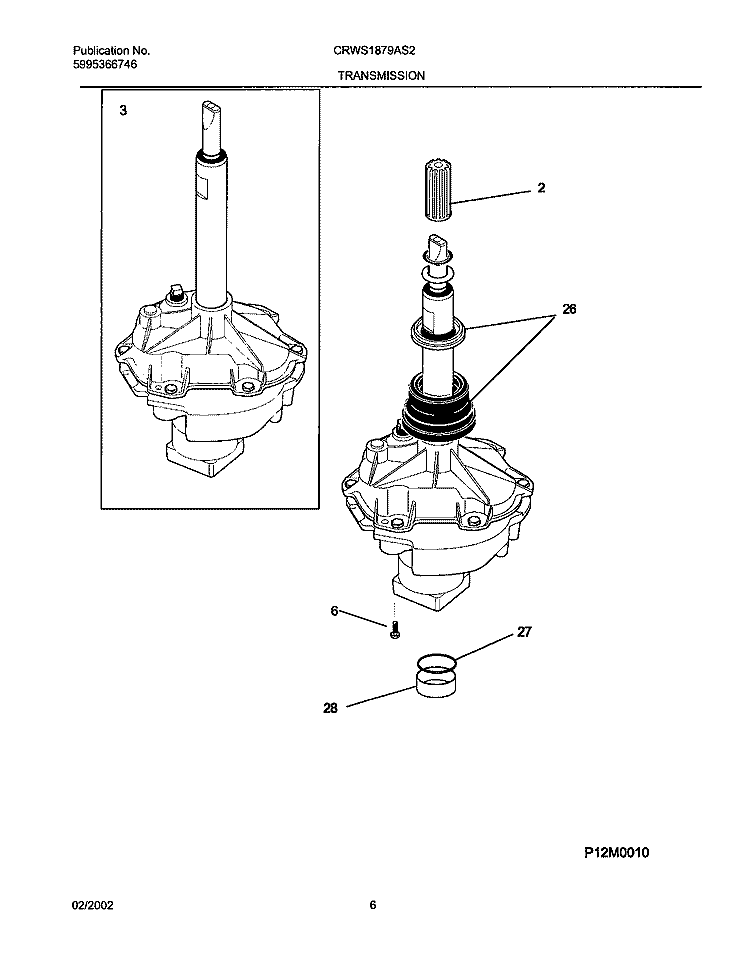 TRANSMISSION Diagram and Parts List for CRWS1879AS2  Frigidaire Washer