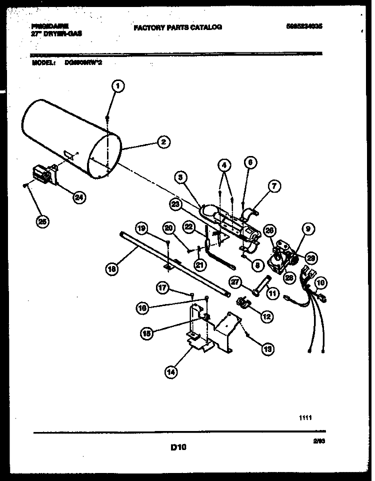 BURNER, IGNITER AND VALVE Diagram and Parts List for DG6900RW2  Frigidaire Dryer