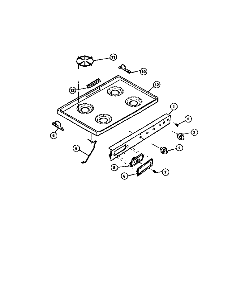 MAIN TOP, CONTROL PANEL Diagram and Parts List for 32-2637-00-01  Tappan Range