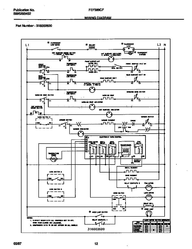 WIRING DIAGRAM Diagram and Parts List for FEF389CFTA  Frigidaire Range