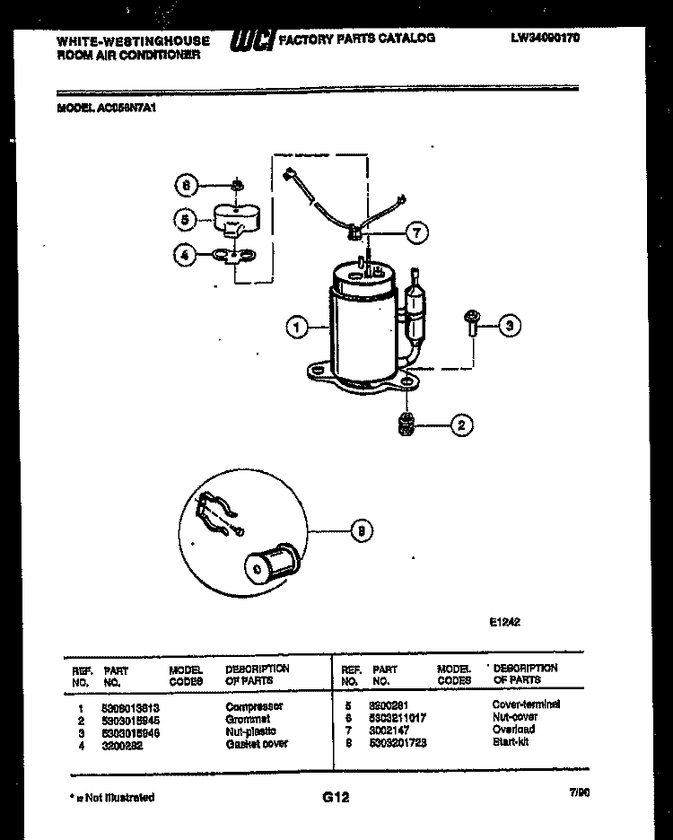 COMPRESSOR PARTS Diagram and Parts List for AC056N7A1  Frigidaire Air Conditioner