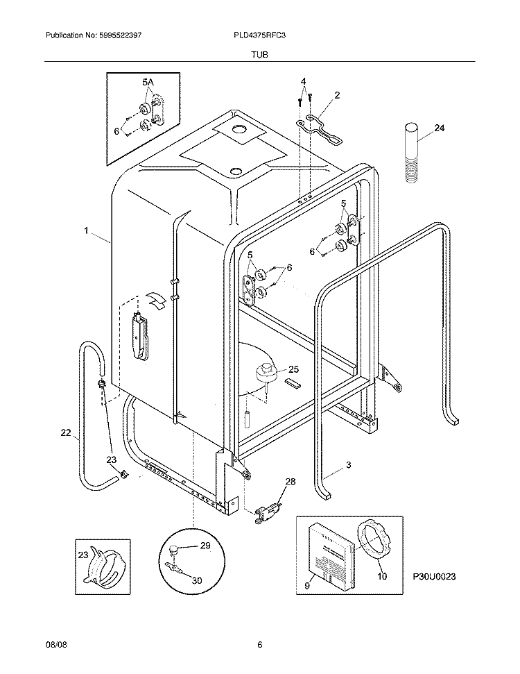 TUB Diagram and Parts List for PLD4375RFC3  Frigidaire Dishwasher