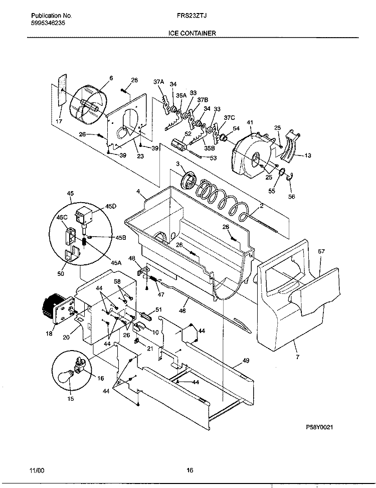 ICE CONTAINER Diagram and Parts List for FRS23ZTJW1  Frigidaire Refrigerator