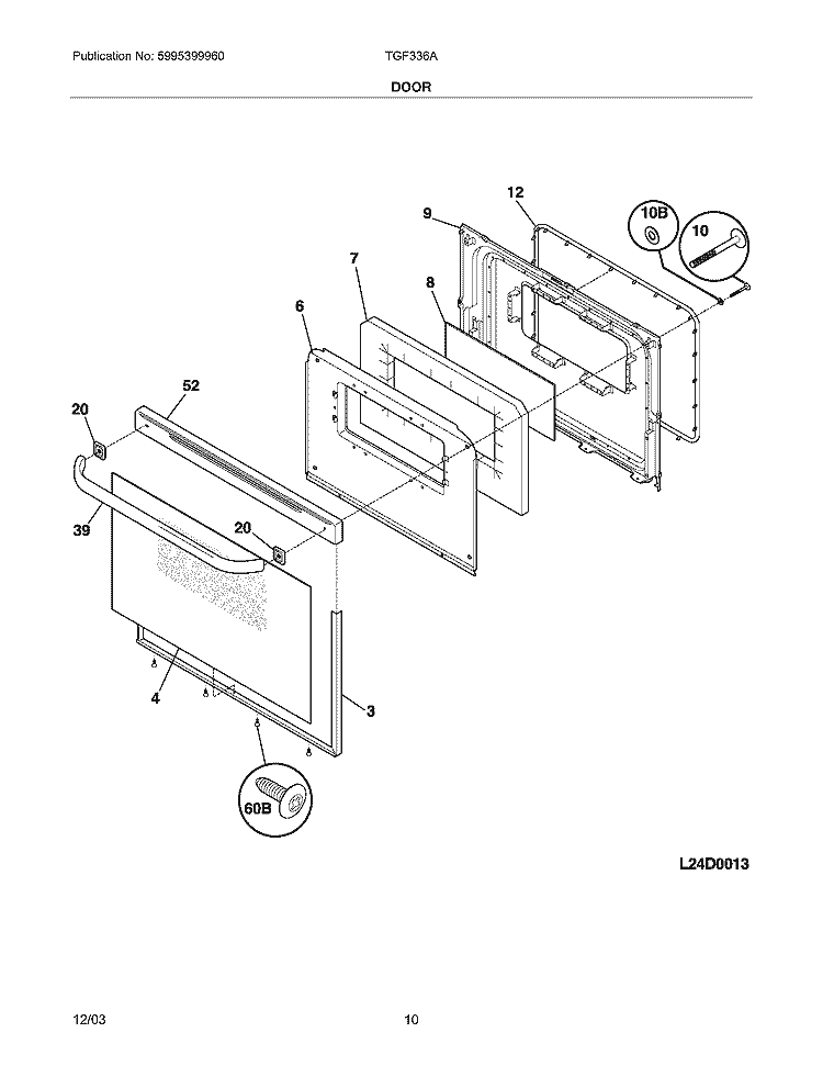 DOOR Diagram and Parts List for TGF336ASF  Tappan Range