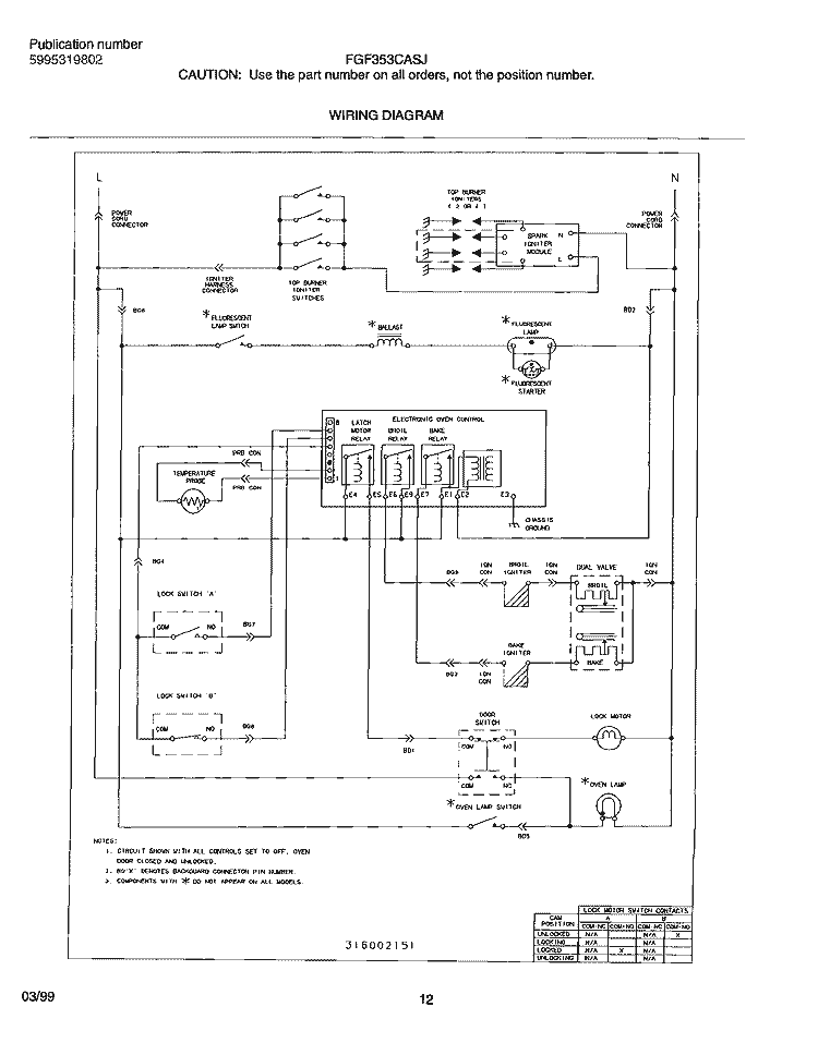 WIRING DIAGRAM Diagram and Parts List for FGF353CASJ  Frigidaire Range
