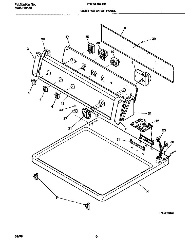 P16C0049 CONTROL PANEL Diagram and Parts List for FDE647RFS0  Frigidaire Dryer