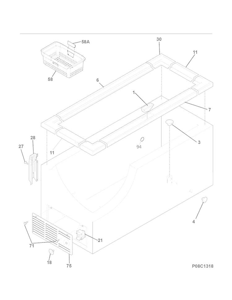 Cabinet Diagram and Parts List for 25312512410  Kenmore Freezer
