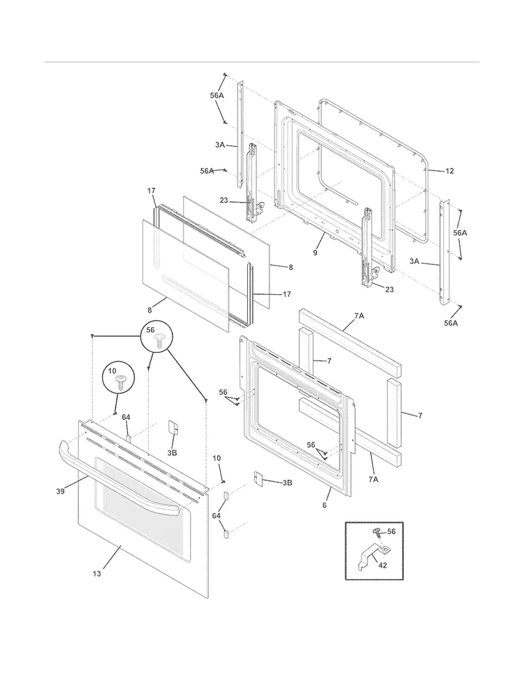 Door Diagram and Parts List for FFGS3025LSE  Frigidaire Range