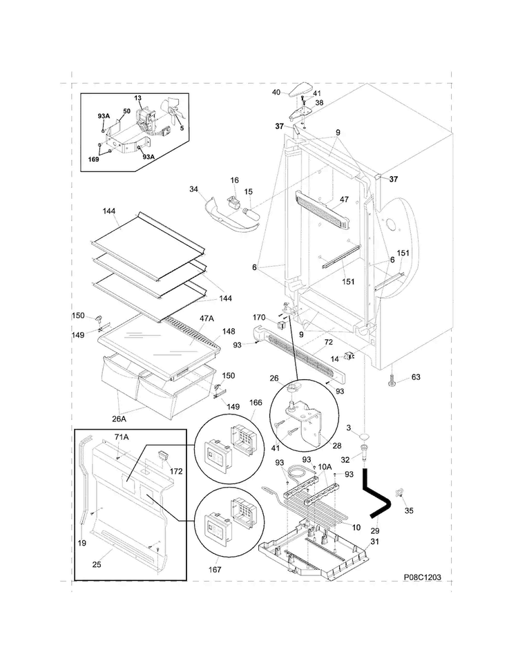 Cabinet Diagram and Parts List for FKCH17F7HWF  Frigidaire Refrigerator