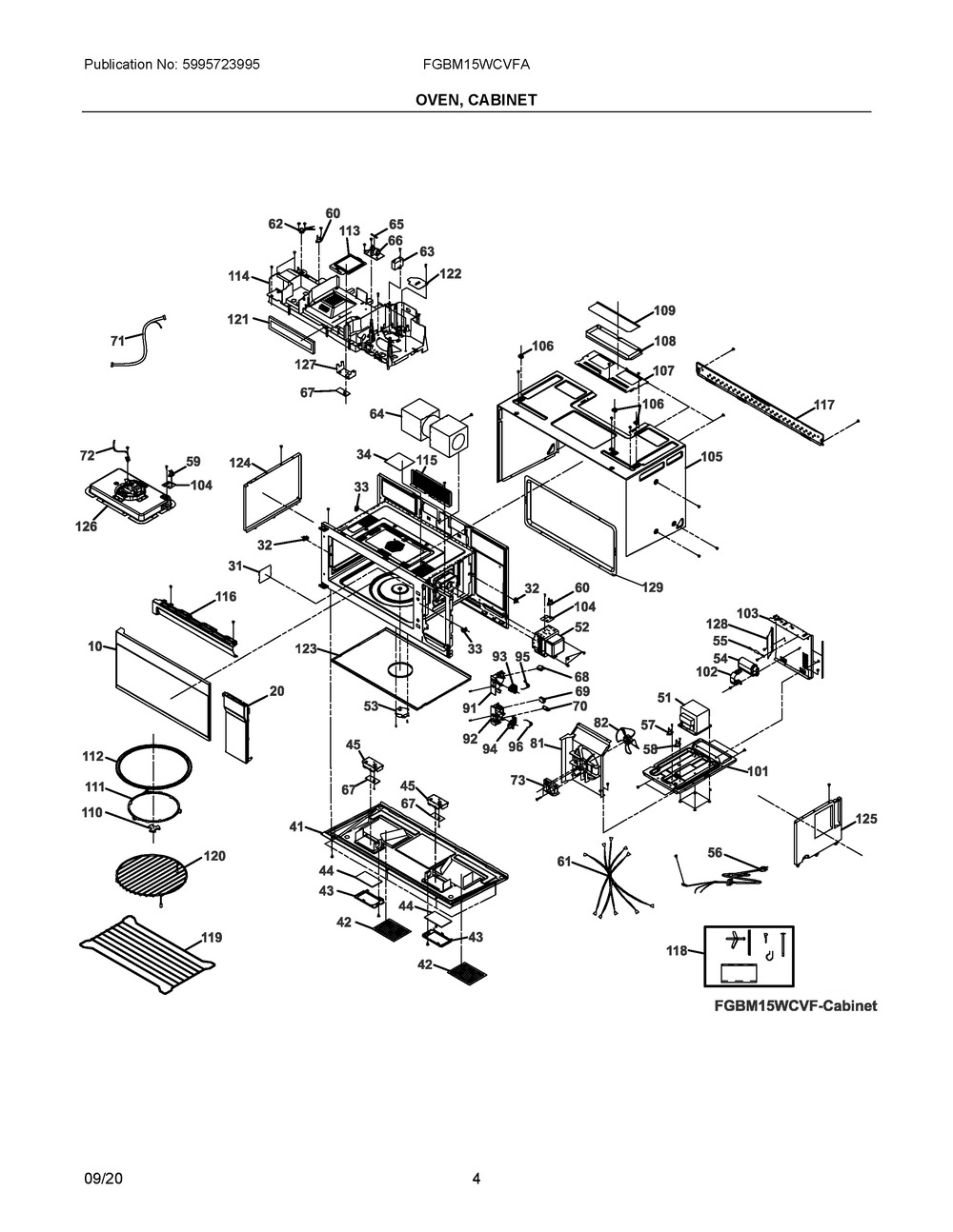 Oven, Cabinet Diagram and Parts List for FGBM15WCVFA  Frigidaire Range