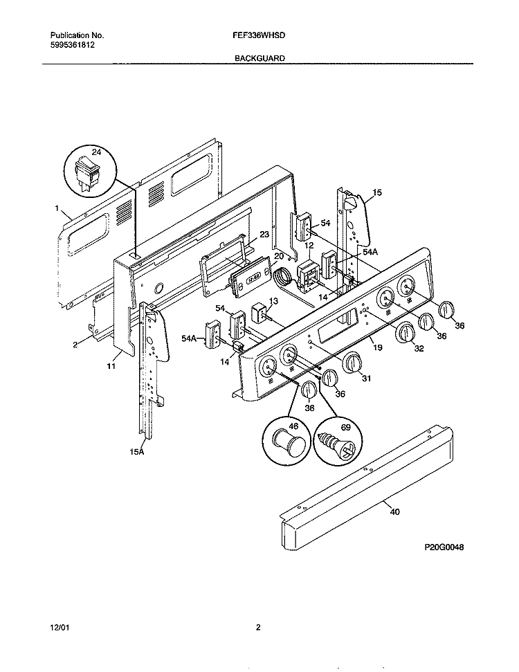 BACKGUARD Diagram and Parts List for FEF336WHSD  Frigidaire Range