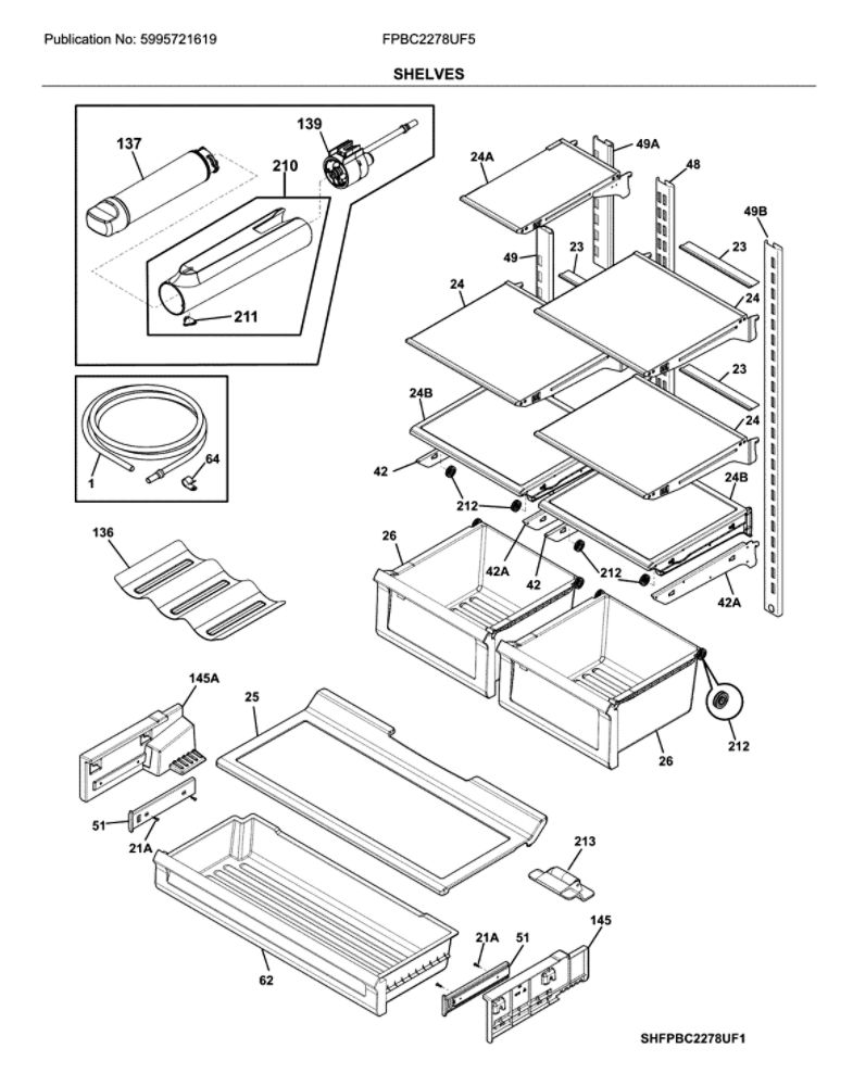 Shelves Diagram and Parts List for FPBC2278UF5  Frigidaire Refrigerator