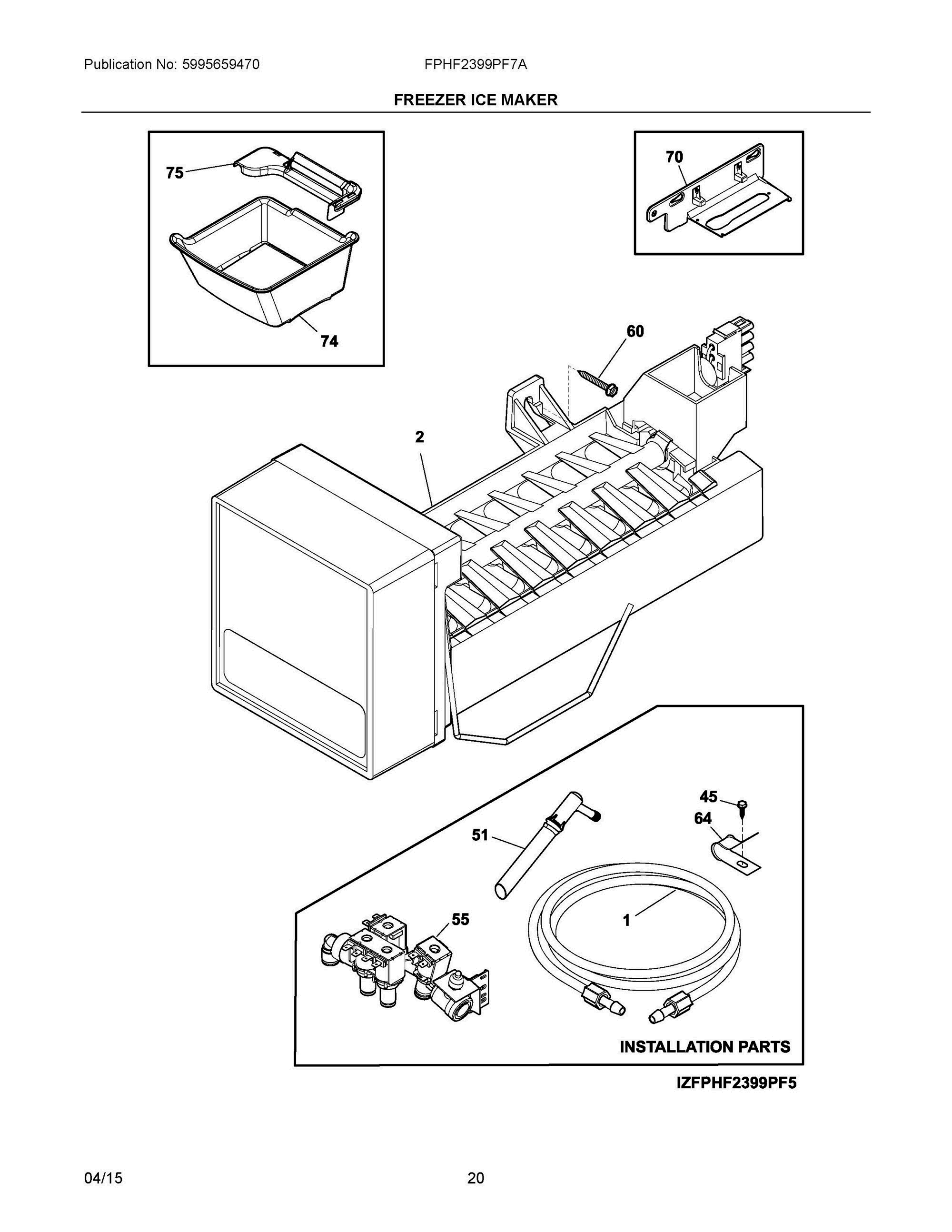 10 - FREEZER ICE MAKER Diagram and Parts List for FPHF2399PF7A  Frigidaire Refrigerator