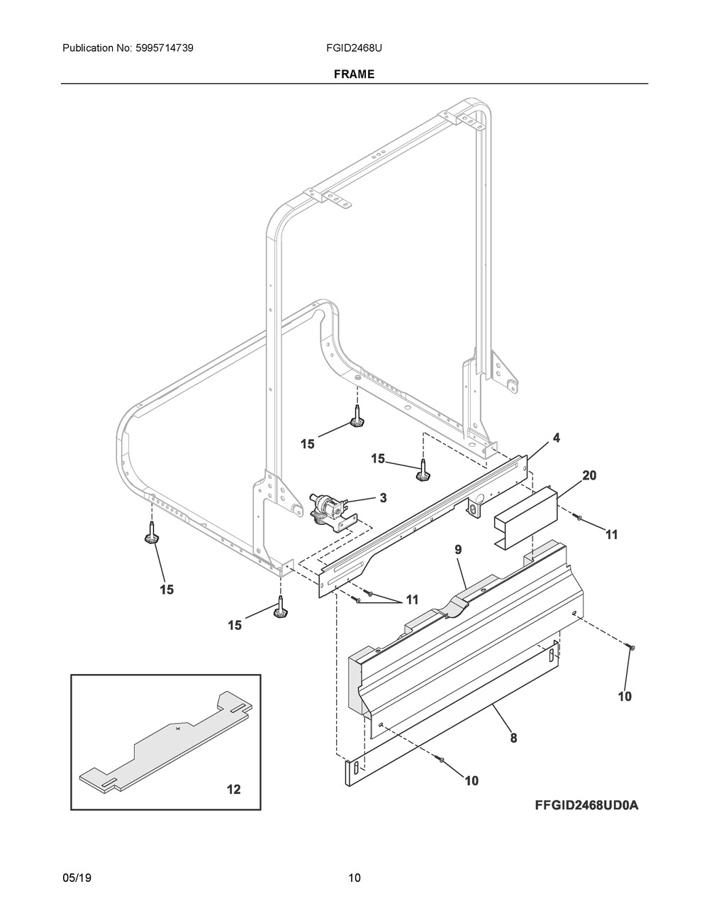Frame Diagram and Parts List for FGID2468UD0A  Frigidaire Dishwasher