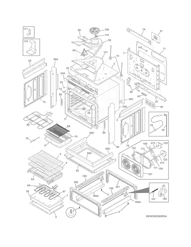 Body Diagram and Parts List for EW30ES80RSA  Electrolux Range