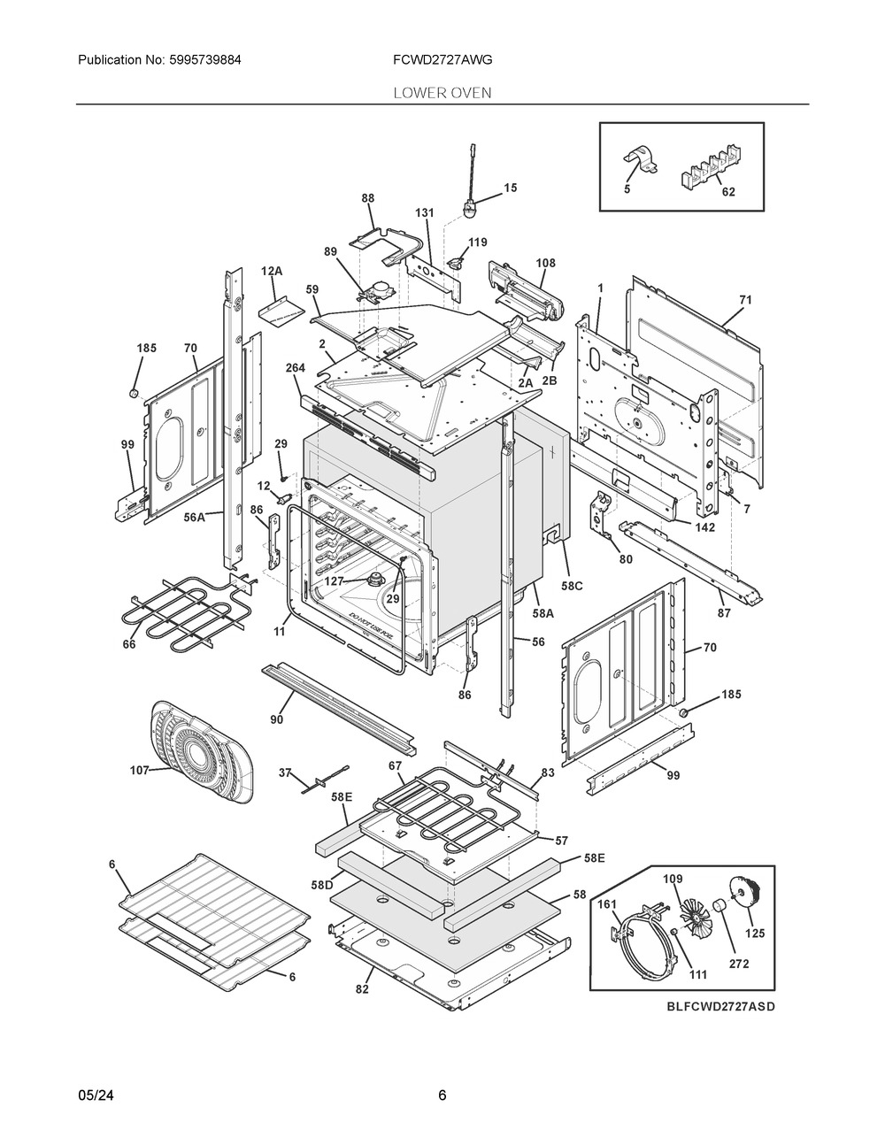 Lower Oven Diagram and Parts List for FCWD2727AWG  Frigidaire Wall Oven