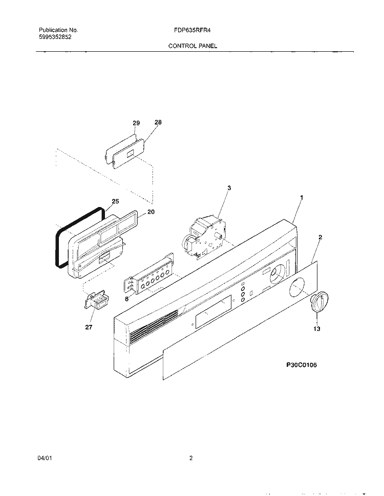 CONTROL PANEL Diagram and Parts List for FDP635RFR4  Frigidaire Dishwasher