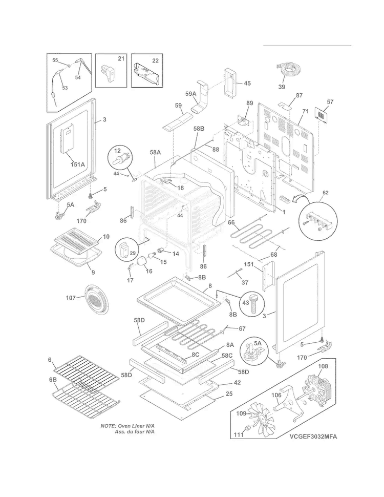 Body Diagram and Parts List for FGEF3032MFA  Frigidaire Range