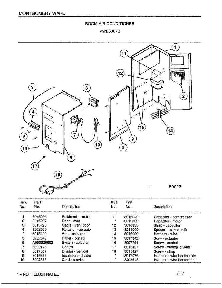 Room Air Conditioner Page 2 Diagram and Parts List for 5367B  Frigidaire Air Conditioner