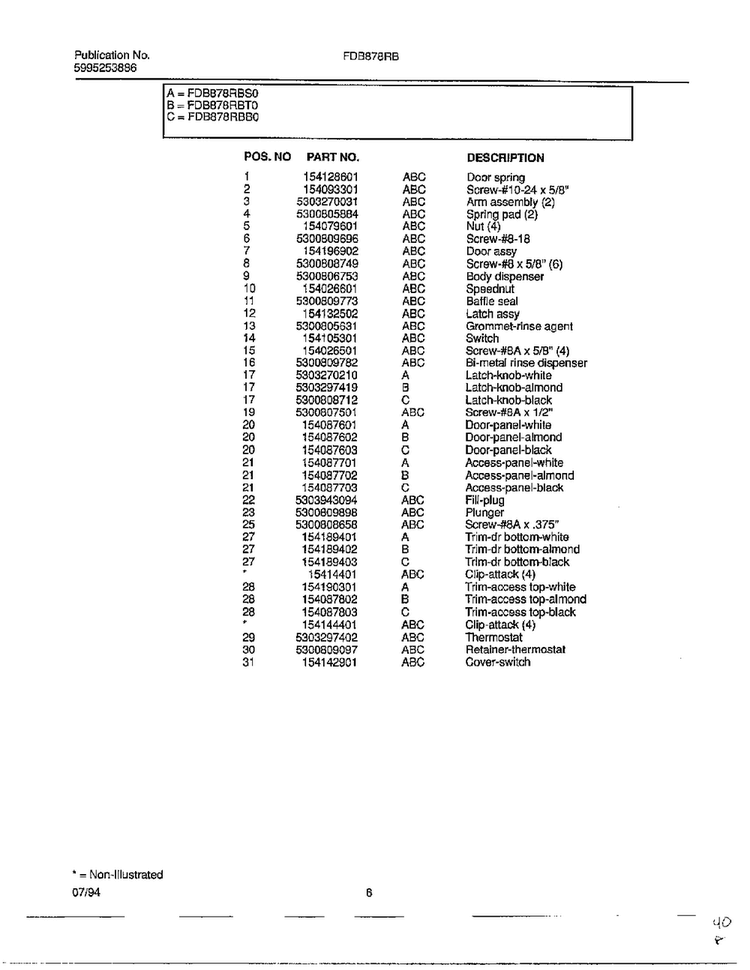 Dishwasher Page 5 Diagram and Parts List for 789  Frigidaire Dishwasher