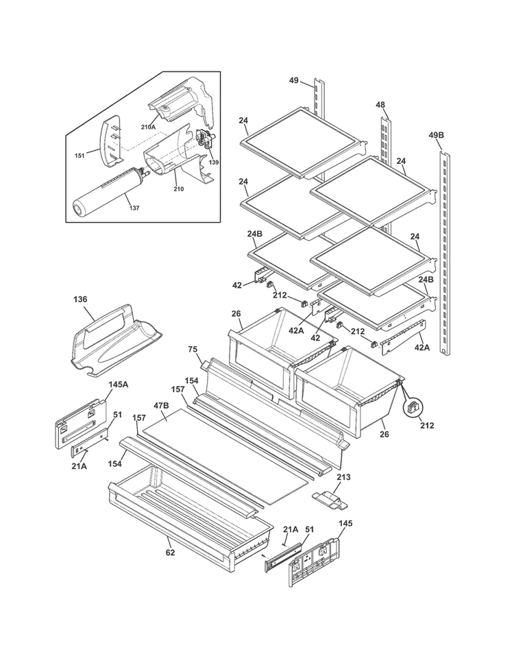 Shelves Diagram and Parts List for FPHG2399MF7  Frigidaire Refrigerator