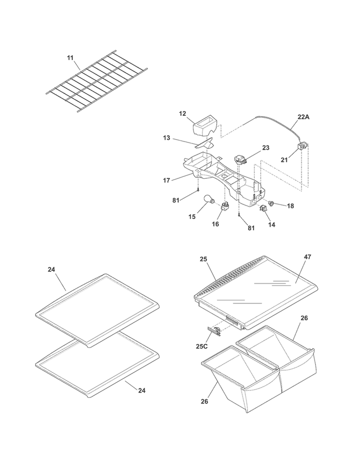 Shelves Diagram and Parts List for CFTR1826LMF  Frigidaire Refrigerator
