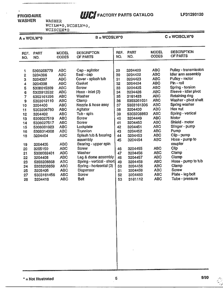 Frigidaire Washer Page 4 Diagram and Parts List for WCDSLW*O  Frigidaire Washer