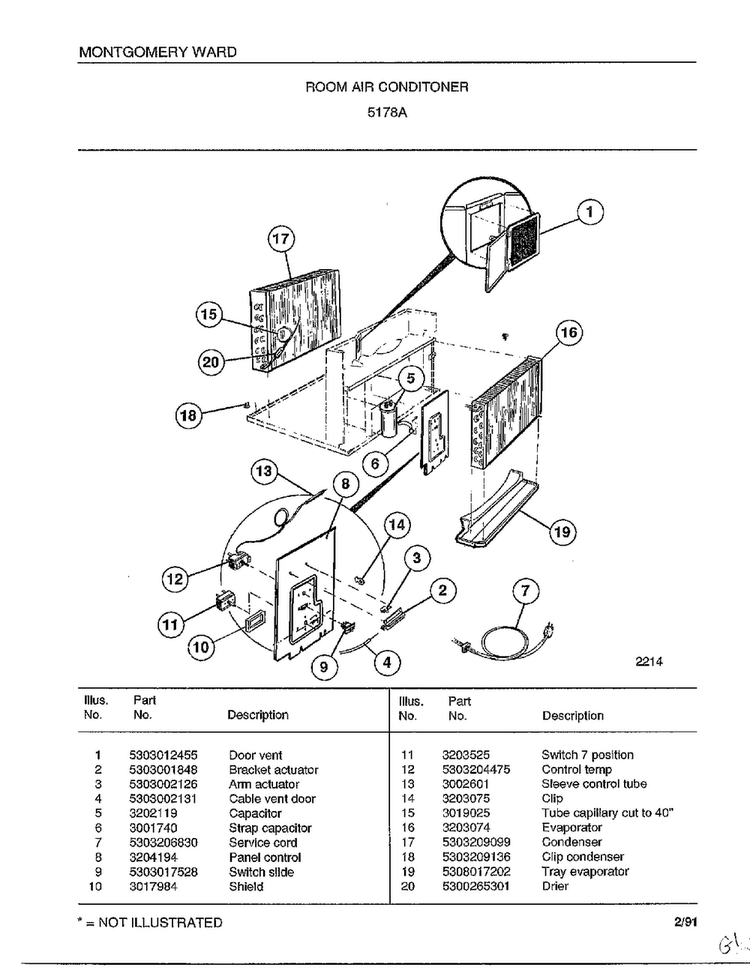 Room Air Conditioner Page 2 Diagram and Parts List for 5178A  Frigidaire Air Conditioner