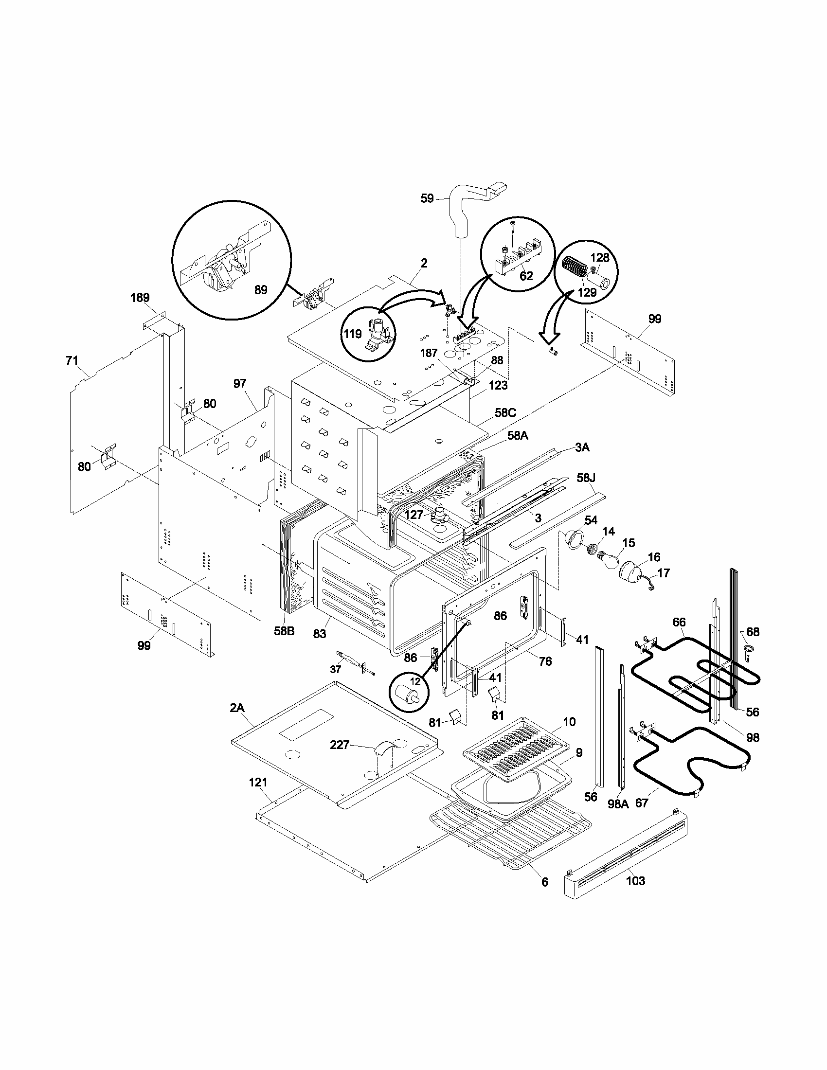 Body Diagram and Parts List for 79040523400  Kenmore Wall Oven