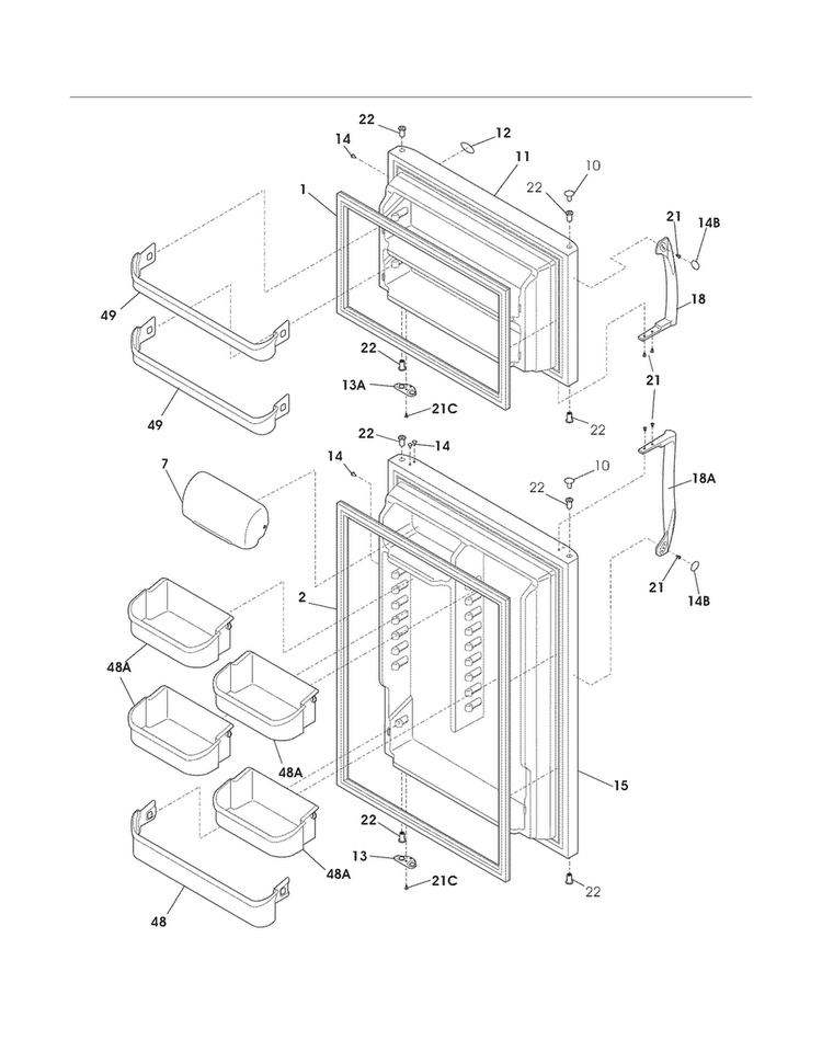 Door Diagram and Parts List for FRT18IL6JM9  Frigidaire Refrigerator