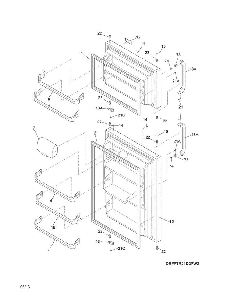 Doors Diagram and Parts List for FFTR21D2PW3  Frigidaire Refrigerator