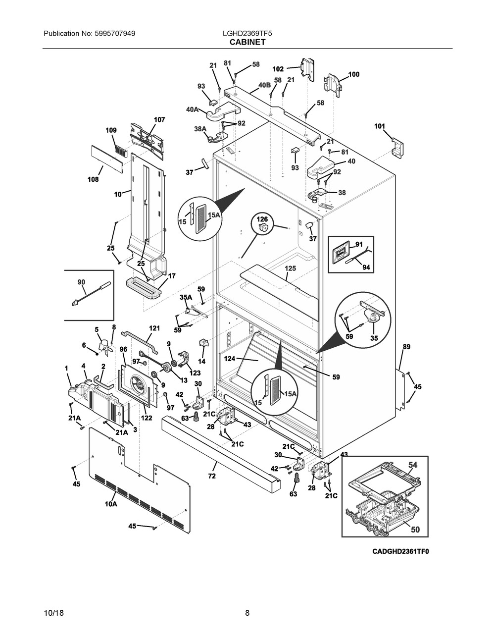 Cabinet Diagram and Parts List for LGHD2369TF5  Frigidaire Refrigerator