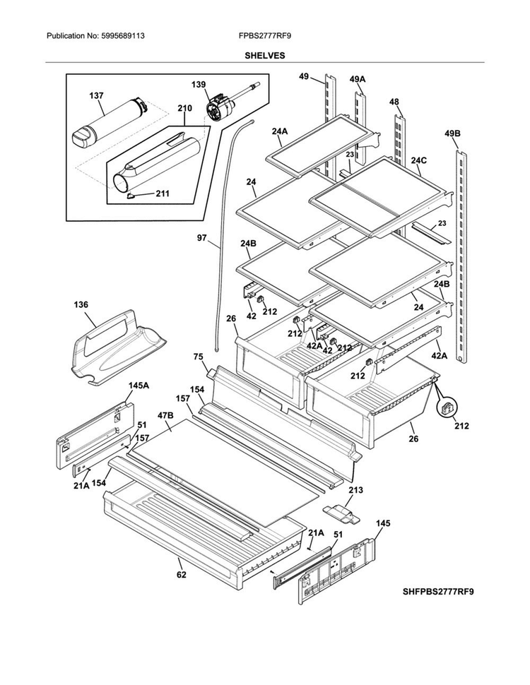 Shelves Diagram and Parts List for FPBS2777RF9  Frigidaire Refrigerator