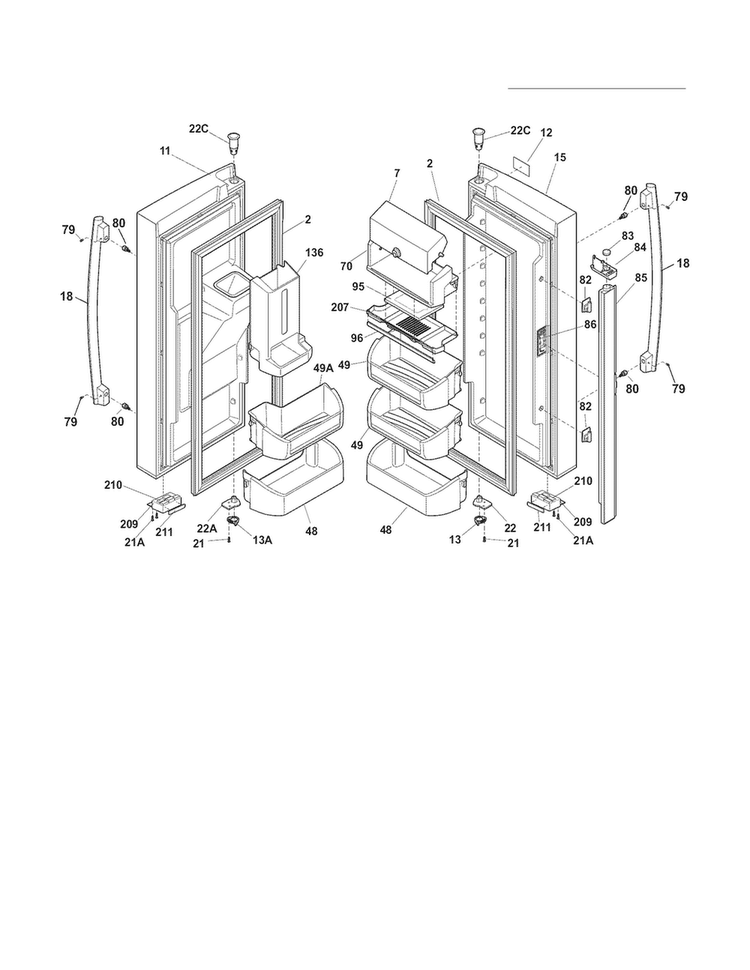 Fresh Food Doors Diagram and Parts List for FPHB2899LF7  Frigidaire Refrigerator