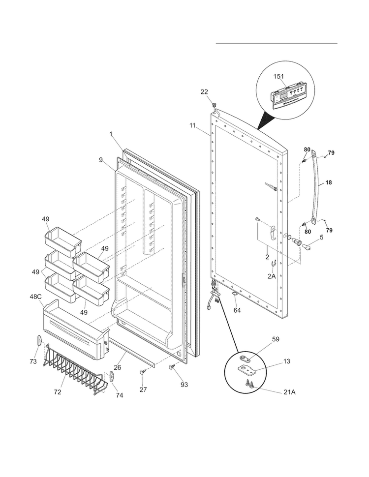 Door Diagram and Parts List for GLFU21F8HWG  Frigidaire Freezer