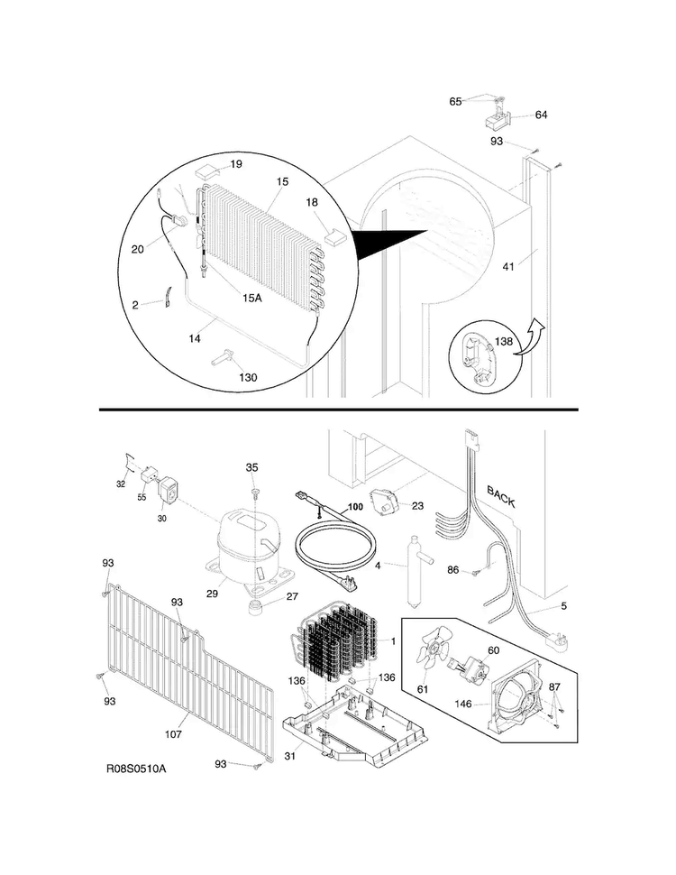 System Diagram and Parts List for KCBM180FQYA  Kelvinator Freezer