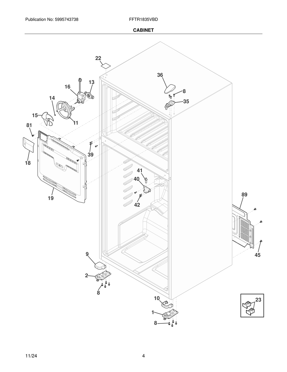 Cabinet Diagram and Parts List for FFTR1835VBD  Frigidaire Refrigerator