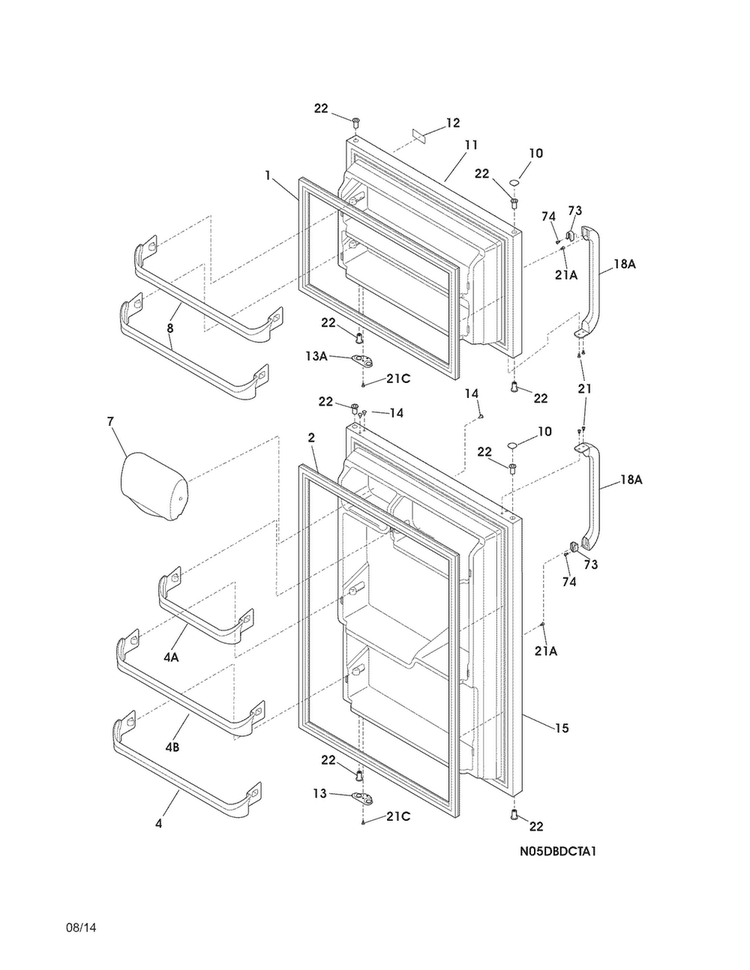 Doors Diagram and Parts List for FFHT1513PS4  Frigidaire Refrigerator